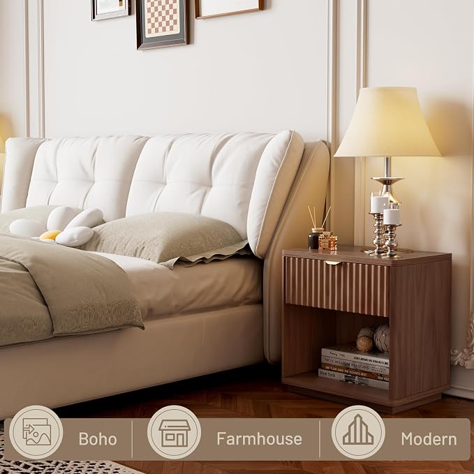 Night Stand, Nightstand with Drawers Bedside Table End Table, Modern Fluted Nightstand Bed Side Table for Bedroom Living Room (Brown) - Image 5