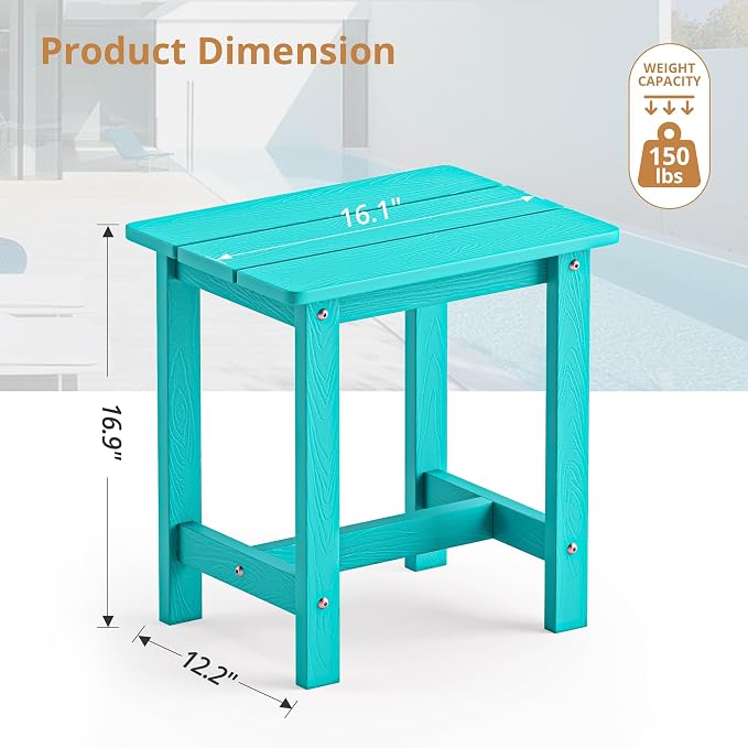 LUE BONA Outdoor Side Table, HDPS Small Outdoor Table, Adirondack Side Table, Outside End Table for Patio, Porch, Deck, Weather Resistant/Easy Maintenance/Indoor or Outside Use, Aruba Blue - Image 3