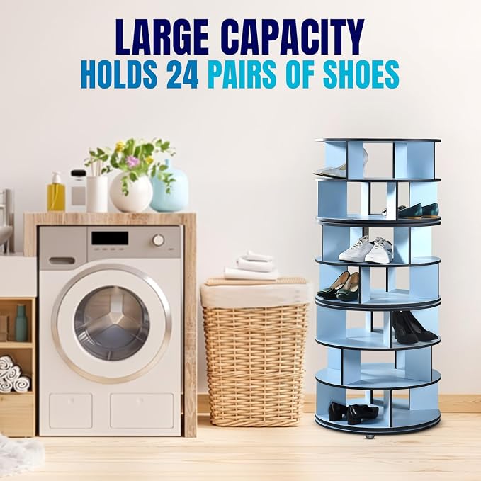 Kings Brand Furniture - 7-Tier Rotating Shoe Rack, 360° Revolving Lazy Susan Spinning Shoe Rack Tower Storage Organizer for Closet Entryway Bedroom Hallway, Blue - Image 4