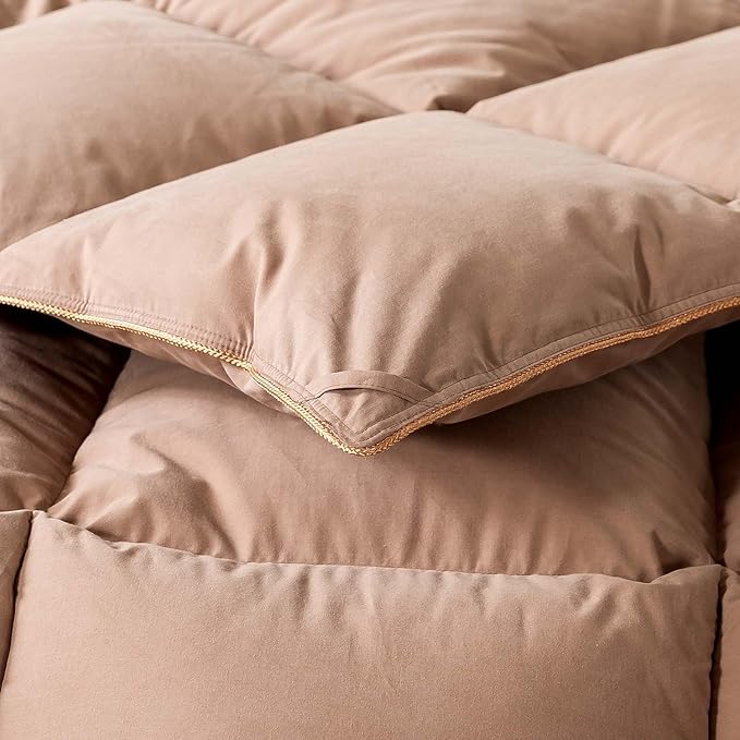 Puffy White Feather Comforter Oversized King Size with Feathers Down Fiber Filled, All Season Feather Duvet Insert, 100% Cotton Luxury Hotel Collection, 8 Corner Loops