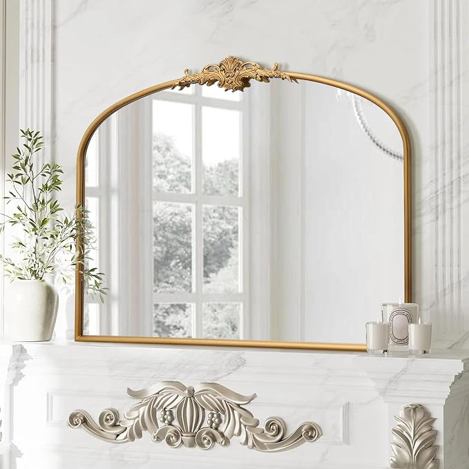Besdomus Antique Arched Gold Mirror: 40"x29" French Large Decorative Gold Vintage Wall Vanity Mirror - Baroque Traditional Ornate for Bedroom/Bathroom/Fireplace/Entryway - Home Decor for Homemakers - Image 5