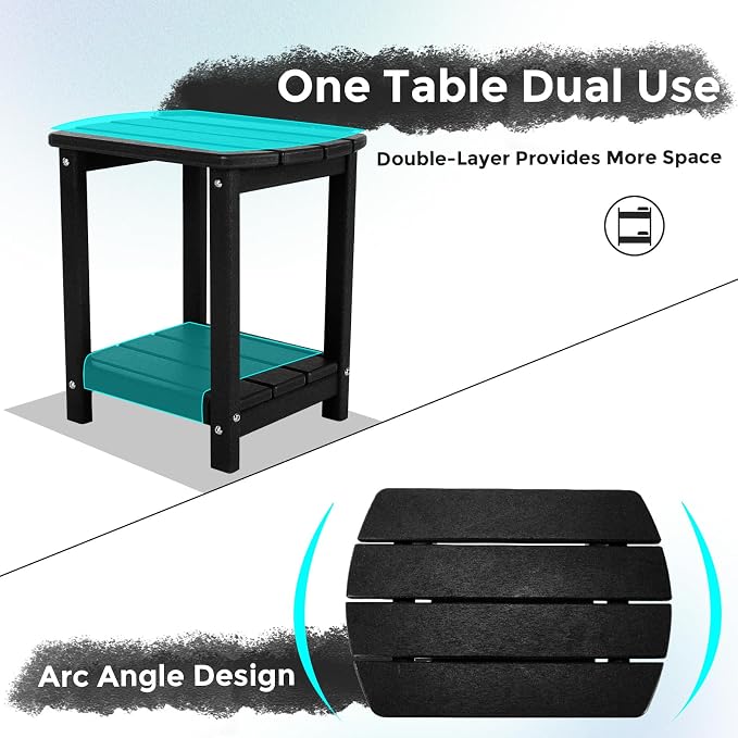 Adirondack Square Outdoor Side Table,2-Tier Storage Patio Side Table, HDPE End Tables for Backyard Pool Porch Garden Lawn - Image 5