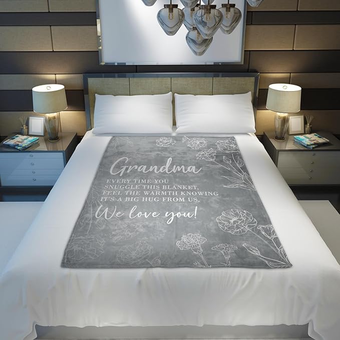 Mothers Day Grandma Gifts, Birthday Gifts for Grandma from Grandkids, to My Grandmother Soft Throw Blanket 50" x 60", Grey