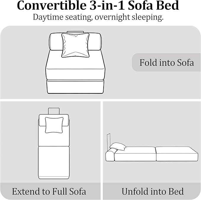 31.5'' Convertible Compressed Corduroy Folding Cloud Sofa Bed Set of 2, 2 Pieces Modern Boneless Pull Out Sleeper Sofa Couch, 3 in 1 Portable Lazy Floor Lounge Chair Set, No Assembly Needed, Grey