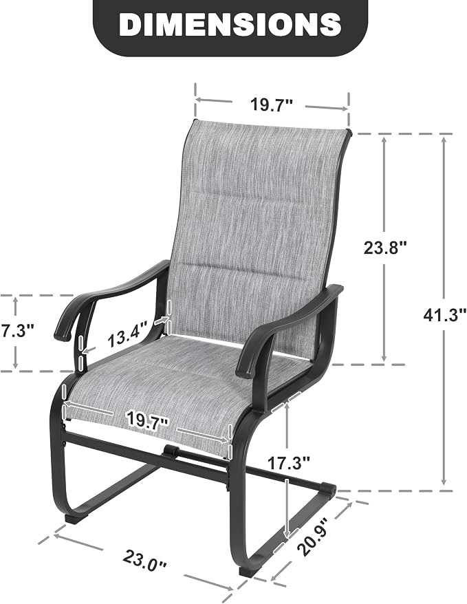 NUU GARDEN Patio Dining Chairs Set of 4, All Weather Outdoor Padded Textilene Patio Chairs, Breathable Spring Motion Textile High Back Outdoor Dining Chairs for Backyard, Lawn, Deck, Grey - Image 3