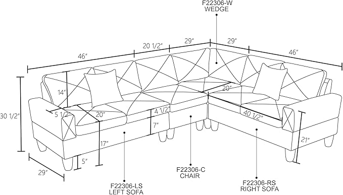 L Shaped Sectional Modern Sofa - Convertible Leather Sleeper Bed Couch Set with Reversible Chaise, Lounge Modular Cloud Couch for Living Room Apartment