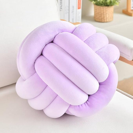 LUSJNGE Decorative Throw Knot Pillow Ball for Home Chair Sofa Couch Bed Aesthetic Round Velvet Knotted Pillow Cushion (Purple, 11 inches)