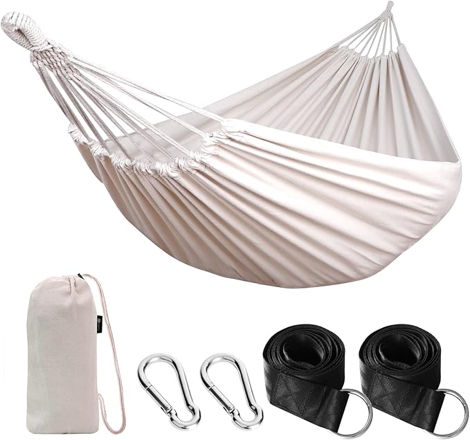 ANYOO Cotton Hammock Portable Camping Hammocks for Hanging Sturdy Garden Comfortable Fabric Hammock with Tree Straps Up to 660lbs with Travel Bag for Camping Outdoor/Indoor Patio Backyard by Anyoo
