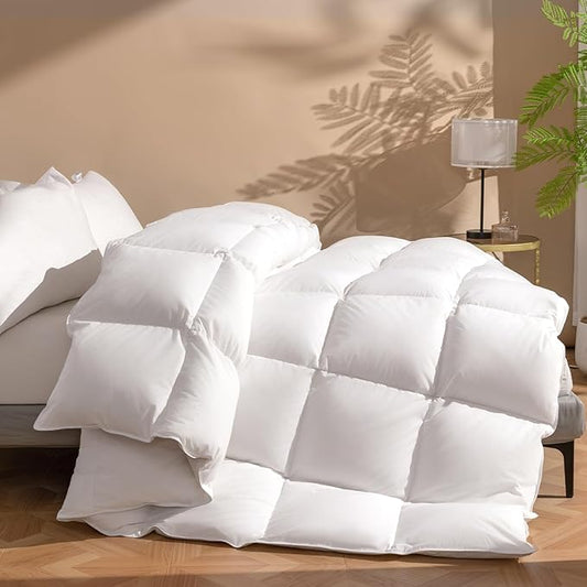 DWR Luxury Oversized King Down Comforter, 50% Real Down Filled, Ultra-Soft Cotton Blend, Medium Weight, Hotel Style Duvet Insert with Ties (120x98 Inches, White)