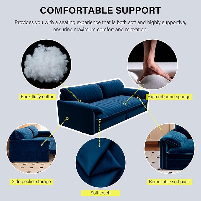Eafurn 66" Convertible Sofa Bed Queen Size, 3-in-1 Pull Out Sleeper Couch Sofabed, Modern Velvet Loveseat Chaise Lounge w/Side Storage Pocket for Living Room Office | Removable Cushions