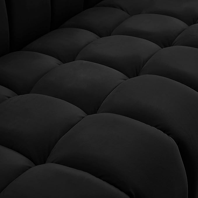 Meridian Furniture 670Black-L Gwen Collection Modern | Contemporary Velvet Upholstered Loveseat with Deep Biscuit Tufting