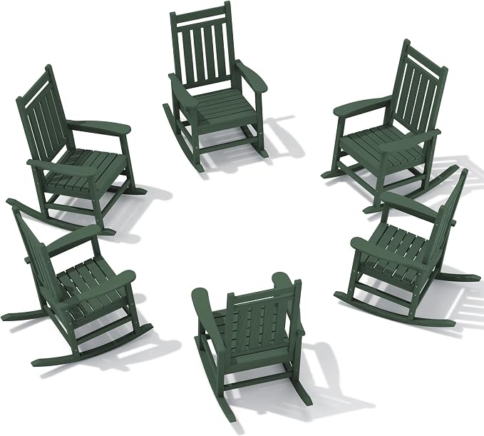 SERWALL HDPE Outdoor Rocking Chair Set of 6, Patio Rocking Chairs for Adults, All Weather Outdoor Rockers for Lawn, Green by SERWALL