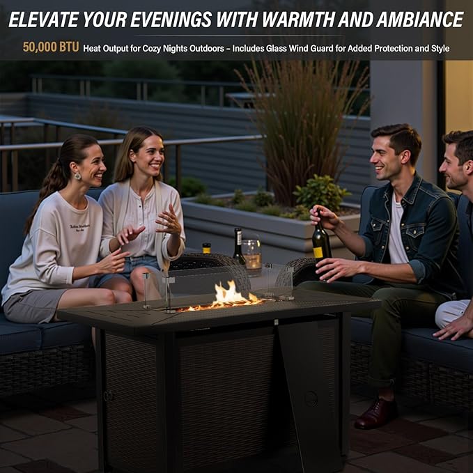 Belord Patio Furniture Set with Fire Pit Table - 8 Piece Outdoor Wicker Furniture Set with 43" 50000 BTU Propane Fire Pit and Rocking Chairs Patio Conversation Set for Deck Outside Backyard Grey