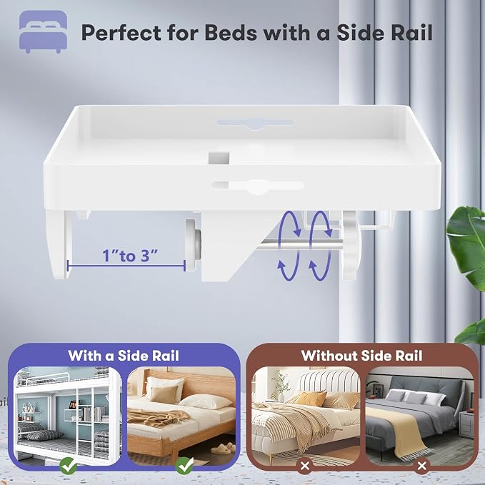 Bedside Shelf for Top Bunk Bed, Bedroom Dorm Room Essential Nightstand for College Student, White Bunk Bed Tray Table with 50LBS Capacity, BedShelf with Cup Holder (Material & Clamping Screw Updated) - Image 7
