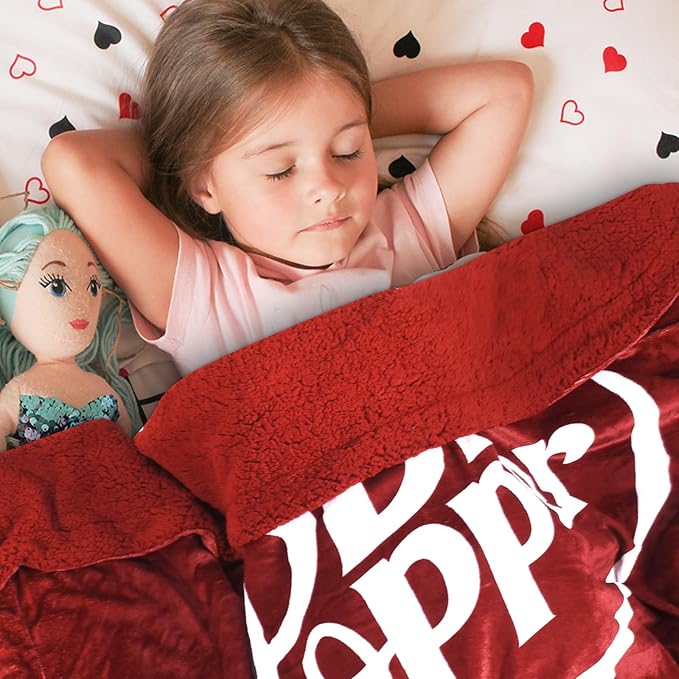 Dr Pepper Blanket 70x60 – Soft Thermal Flannel Fleece Throw, Soda Can Stuffed Plush Red Blanket for Couch, Bed, Car & Travel – Fun Home Decor Gift for Soda Fans.