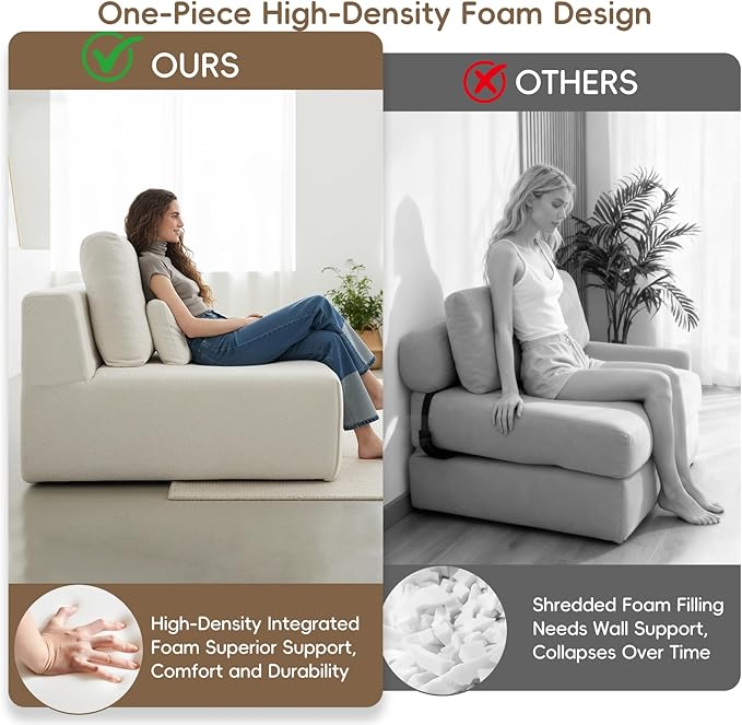 Modular Sectional Sofa Couch, Plush Velvet Boneless Single Sofa Cozy Chair, Flexible Convertible for Living Room & Small Spaces, Deep-Seat, No-Assembly 1-Piece