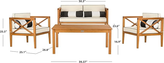 Safavieh PAT7031A Collection Nunzio Teak and White and Navy 4 Pc Accent Pillows Outdoor Set