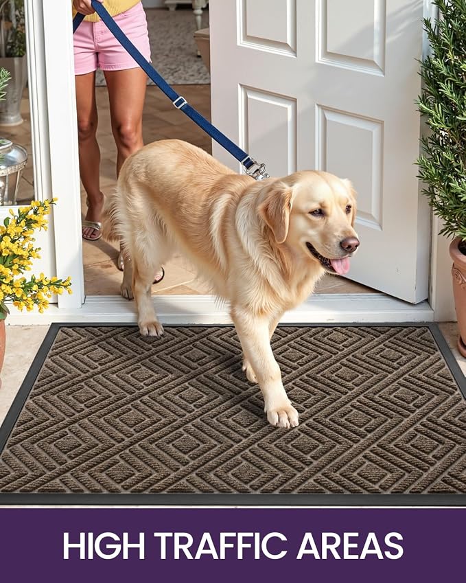 DEXI Front Door Mat Outside Entrance, 32x48 Entryway Rubber Back Doormat Heavy Duty, Non Slip Low Profile Welcome Entry Mats for Inside House Floor Exterior Patio, Checkered Brown - Image 7