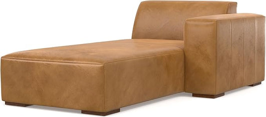 SIMPLIHOME Rex Right Chaise Sofa Module in Full-Grain Genuine Leather, Sienna, 44-inches W x 69.5-inches D, Handcrafted Modern-Style Right-Arm Chaise Lounge Chair for Living Room and Family Room