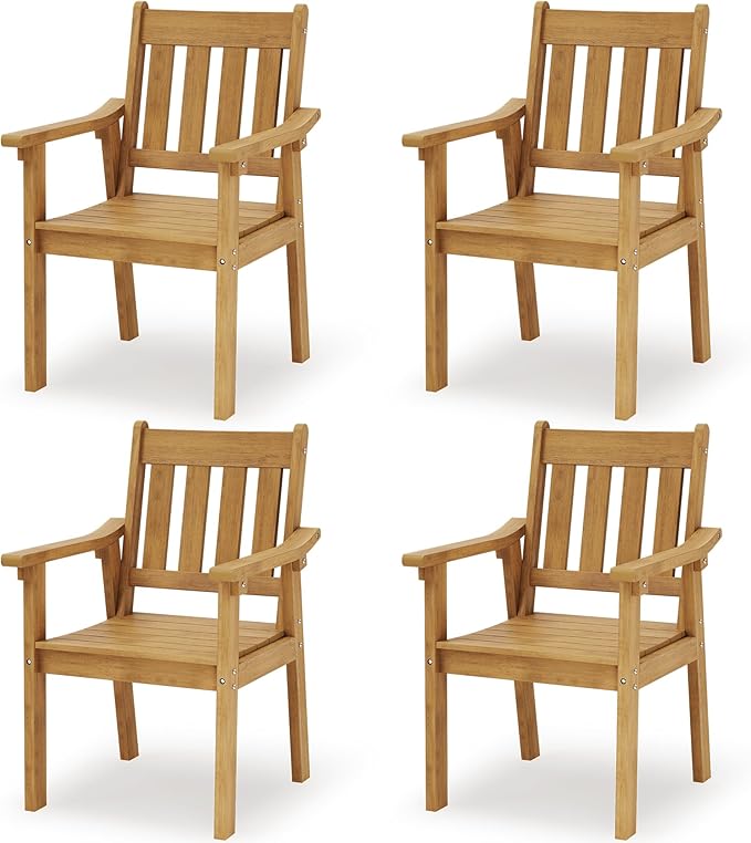 YEFU Patio Dining Chairs Set of 4: All Weather Outdoor Dining Chairs with Wide Curved Seat and Backrest - Outdoor Furniture Plastic for Outside Backyard/Garden/Porch/Deck 350lbs Capacity Teak by YEFU