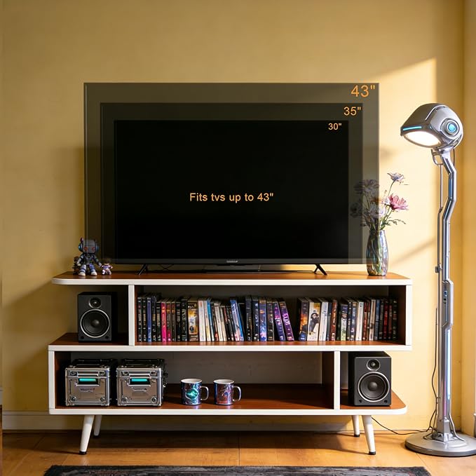 Lightdot TV Stand for TVs up to 45'', Modern Entertainment Center with 3 Storage Open Large Capacity for Collection, Media Console Table for Living Room/Entrance/Sofa Cabinet,Easy Assembly-Red Walnut - Image 4