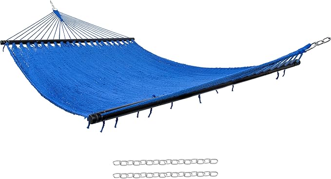 Sunnydaze Soft-Spun Polyester Rope Double Hammock for Outside - 600-Pound Weight Capacity Extra Large Hammock - Blue by SunnydazeDecor