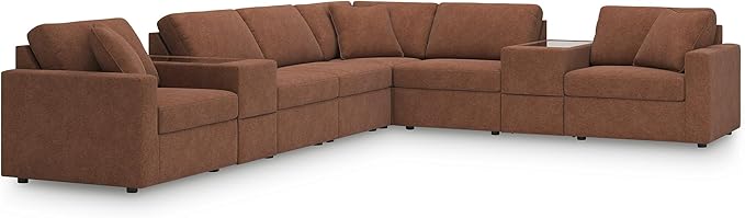 Signature Design by Ashley Modmax Contemporary Stain Resistant Right-Arm Facing 8-Piece Sectional with Storage Consoles, Armrest, Throw Pillows and Reversible Cushions, Orange