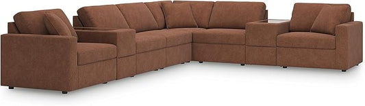 Signature Design by Ashley Modmax Contemporary Stain Resistant Right-Arm Facing 8-Piece Sectional with Storage Consoles, Armrest, Throw Pillows and Reversible Cushions, Orange