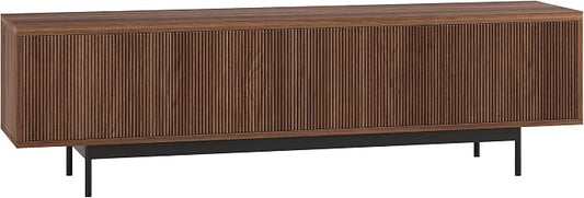 Henn&Hart Fluted TV Stand for TVs up to 75" with 2 Open-Concept Ribbed Storage Cabinets for Living Room, Family Room, or Office, Medium Walnut by HennHart