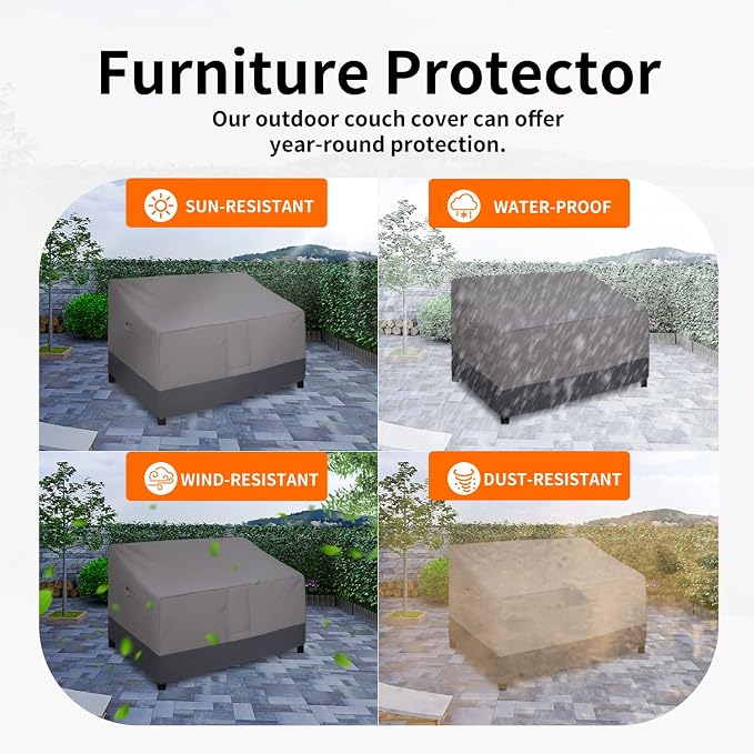 Easy-Going Waterproof Outdoor Loveseat Cover Heavy Duty Patio Furniture Couch Cover Windproof Durable (54Wx38Dx35H inch, Gray/Dark Gray) - Image 5