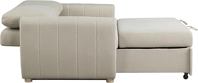 Serta Galway 66.5" Convertible Sleeper Loveseat, Full Size, Dreamcoil Comfort, FingerGuard Pinch Point Protection, Soft Woven Fabric, Beige