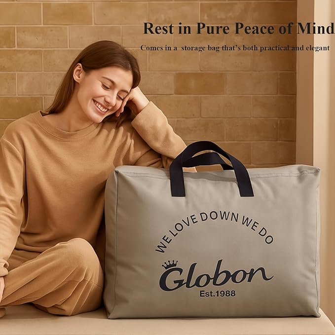 Globon Winter White Goose Down Comforter Queen Size,Down Duvet Insert,800 Fill Power,420 Thread Count Ultra Soft Noiseless Shell with Corner Tabs,White