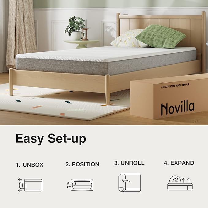 Novilla Mattress Queen Size, 8 Inch Queen Memory Foam Mattress for Pressure Relief & Reliable Support & Cooling Night Sleep, CertiPUR-US Certified Mattresses in a Box, White & Grey