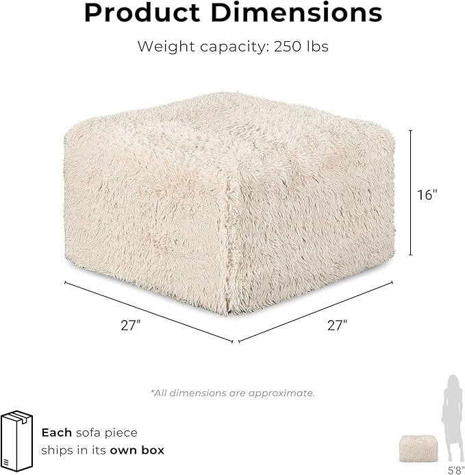 Furniture of America Havyn Modern Faux Fur 7-Seater L-Shaped Modular Foam Sectional Sofa with Ottoman, Compressed Couch in a Box, No Assembly Required, for Living Room and Office, Olive Green