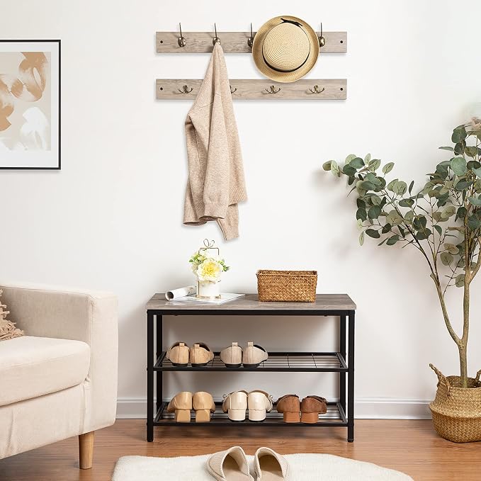 HOOBRO Hall Tree with Bench, Coat Rack Shoe Bench Set, Entryway Shoe Rack with Coat Hooks, Hall Tree Coat Rack, 27.6" L x 11.8" W x 18.1" H, Mud Room, for Foyer, Front Door, Greige BG07MT01 - Image 4