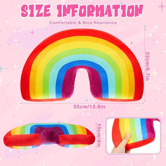 Chunful Rainbow Pillow for Girls Kids 13.8 x 8.7 x 4 Inch Plush Cute Rainbow Throw Pillow Arch Shaped Cushion Stuffed Decoration for Bed Chair Room Home Decor Easter Day(Colorful,2 Pcs)