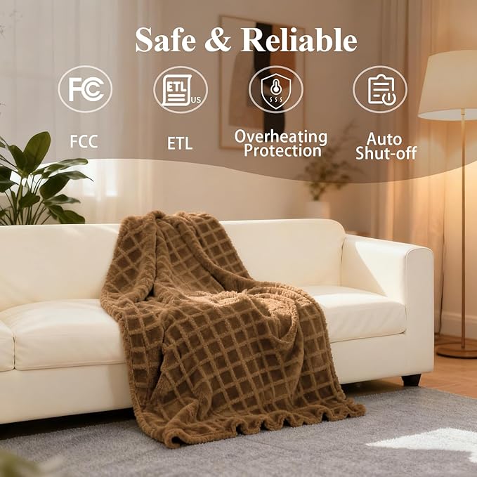Eastsora Heated Blanket Electric,Waffle Heating Blanket with 12 Heat Levels, Fast Heating Blanket with 1-12 Timer Settings, Overheat Protection with ETL & FCC for Home Office Sofa-50"x60"