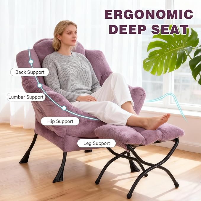 Lazy Chair with Ottoman, Modern Accent Chair Contemporary Lounge Leisure Sofa Chair with Armrests, Reading Chair and Folding Footstool Set for Living Room, Bedroom, Office
