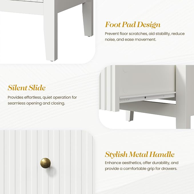 RoyalCraft White Fluted 5 Drawer Dresser for Bedroom, Tall Chest of Drawers, Waterproof Lacquered Desktop,Modern Wood Storage Cabinet for Living Room - Image 8