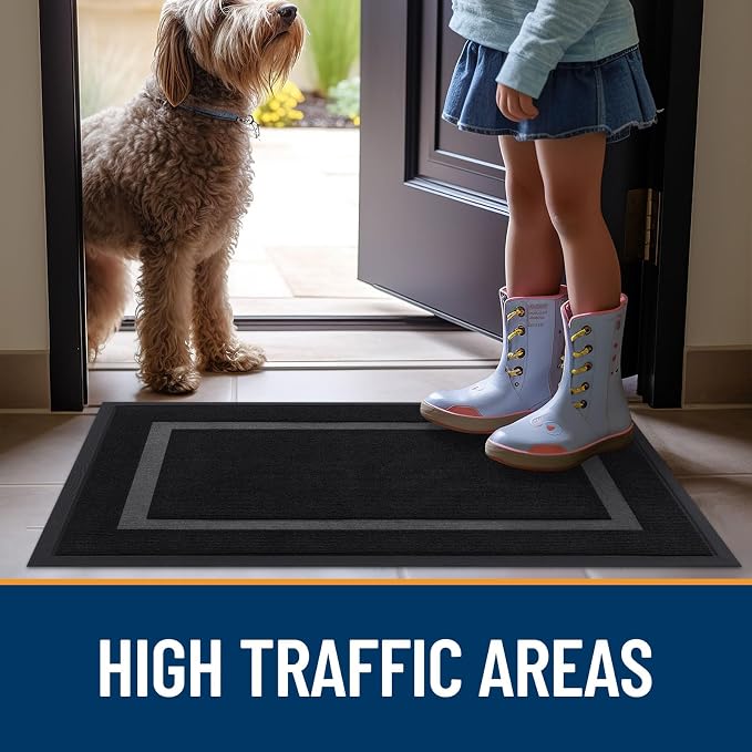 OLANLY Front Door Mat Indoor Outdoor Entrance, Waterproof All-Season, All-Weather Doormat, Sturdy Natural Rubber, Fade Resistant, Low Profile, Easy Clean Patio Porch Entryway Mat, 47x23, Black - Image 7