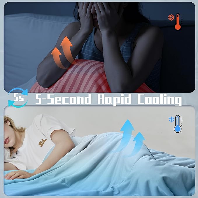 DOWNCOOL Cooling Comforter Queen Size, Blue Cooling Blanket for Hot Sleeper, Lightweight & Breathable Blanket for Night Sweats,Dual-Side Cooling Summer Bedding,90"X90"