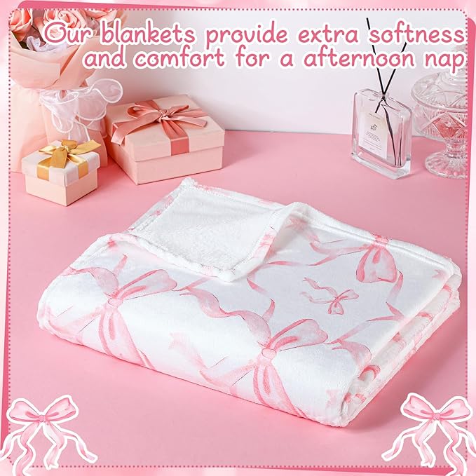 Buryeah Pink Bow Throw Blanket 50"x60" Ultra Soft Flannel Coquette Aesthetic Blanket for Girls Women Preppy Room Decor for Bed Sofa Spring Wedding Mother's Day Graduation Back to School Gift