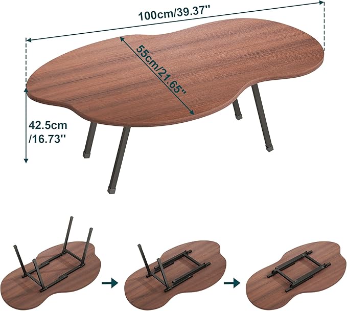 Foldable Coffee Table,Mid Century Modern Coffee Table Living Room Tables,Cloud Shape Irregular Center Table,Portable Folding Table for Small Spaces,Living Room,Bedroom,Entryway,Easy Assembly,Walnut