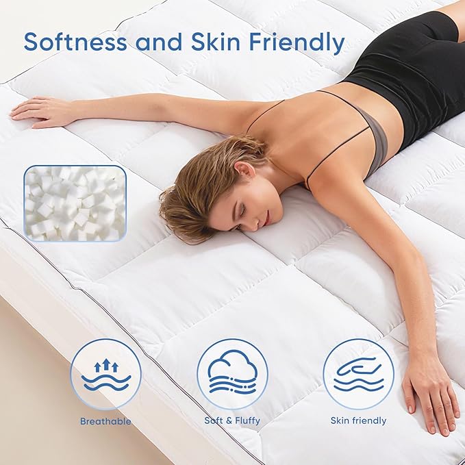 Memory Foam King Mattress Topper, Bed Topper with 3 Inch Extra Thick Shredded Foam, 100% Cotton Mattress Pad Cover, Breathable & Skin-Friendly King Size Mattress Topper with Anchor Straps