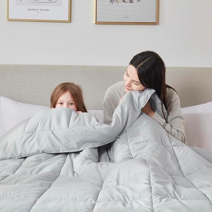Nestl Quilted Down Alternative Comforter, All Season Twin XL Size, Light Grey Duvet Insert with Corner Tabs