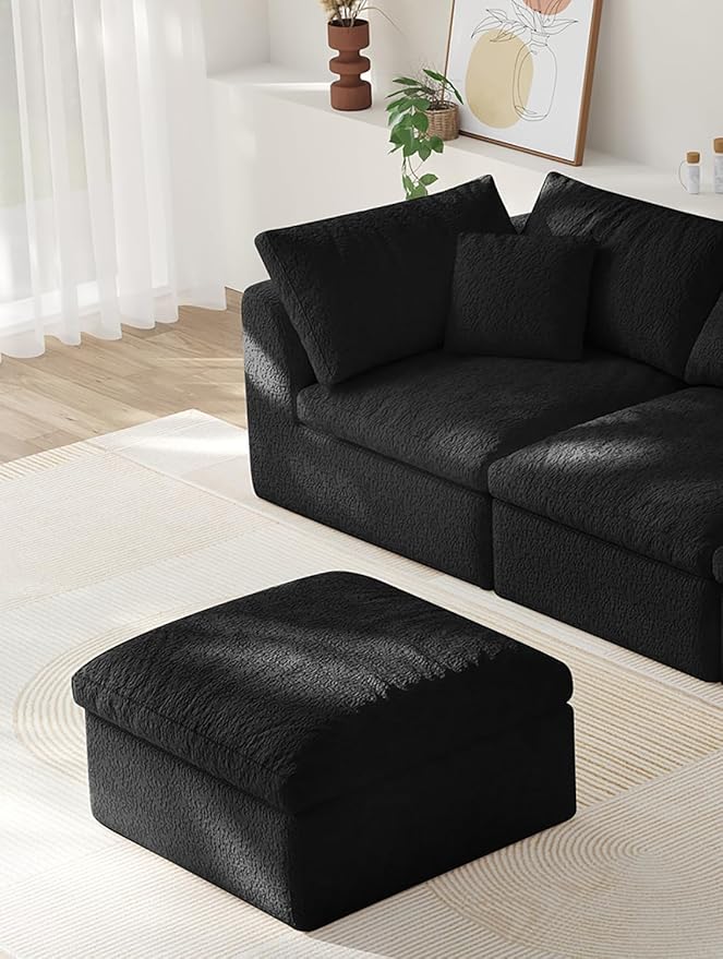 Ottoman Modular Sectional Sofa Boneless Cloud Ottoman,Footstool, Comfy Seating Experience Foot Rest Stool, Foot Rest Under Desk for Living Room Bedroom, Black