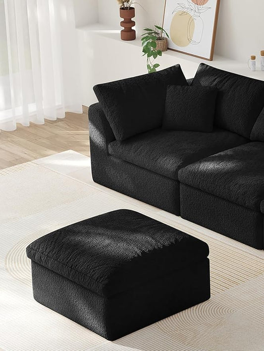Ottoman Modular Sectional Sofa Boneless Cloud Ottoman,Footstool, Comfy Seating Experience Foot Rest Stool, Foot Rest Under Desk for Living Room Bedroom, Black