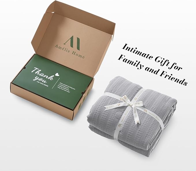 Amélie Home Waffle Cooling Comforter Twin Size, Q-Max 0.45 Reversible Lightweight Cooling Blanket for Hot Sleepers, Breathable Bedding for Night Sweats, 68"x90", Cool Gray