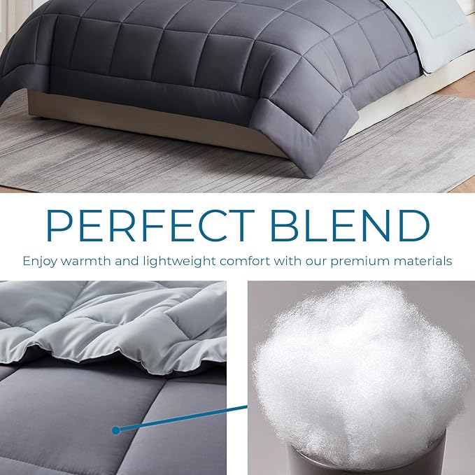 Nestl 3 Piece Quilted Down Alternative Comforter Queen Size, All Season with 2 Pillow Shams, Grey/Light Grey Duvet Inserts with Corner Tabs