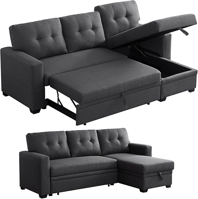 L Shaped Couch, 4 in 1 Pull Out Sofa Bed Sleeper, Sectional Sofa with Storage Convertible, Sofa Bed 82in Chaise Lounge for Living Room Apartment Dorm